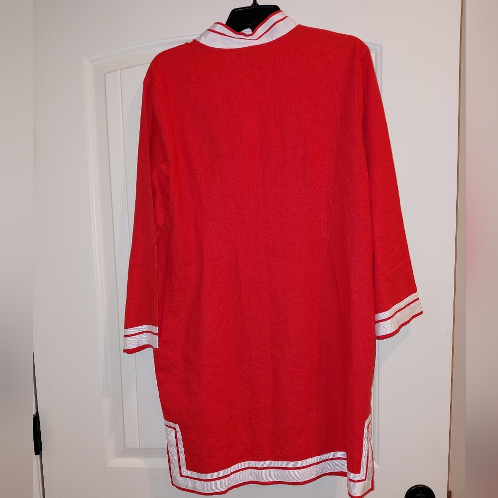 Karen Kane St. Tropez Linen Tunic with White Trim Accents Size Large - Picture 4 of 5